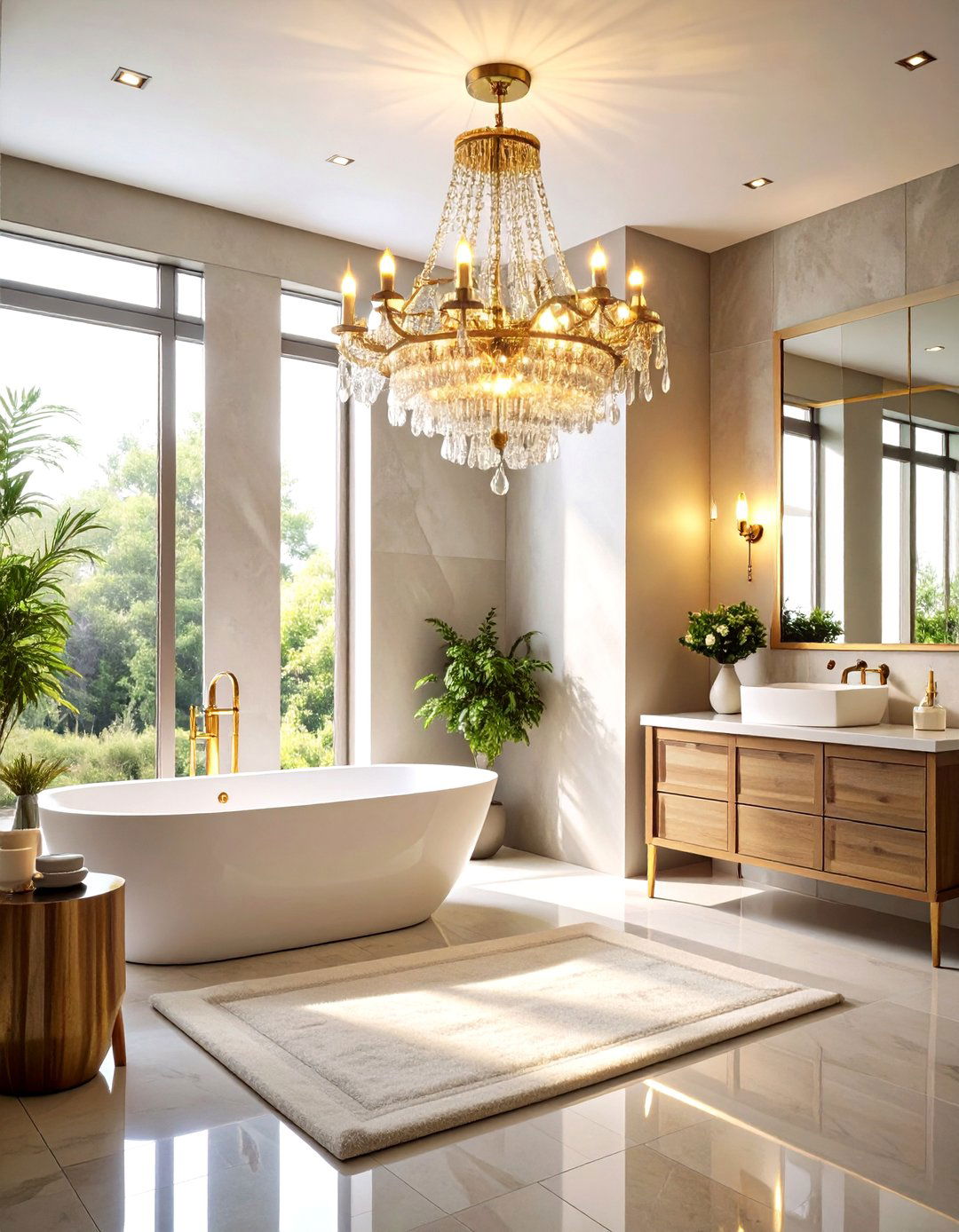 Crystal Chandelier Lighting Schemes - 24 Art Deco Bathroom Ideas