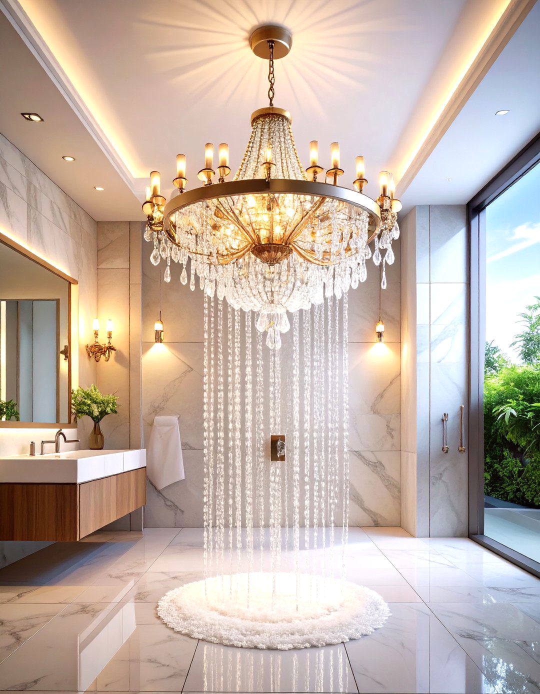 Crystal Chandelier Statement Lighting for Luxury Appeal - 24 Shower Lighting Ideas