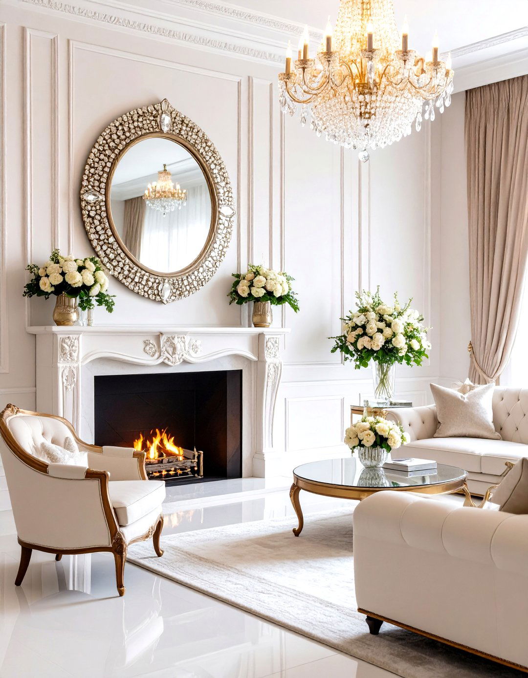 Crystal Embellished Mirror - 24 Mirror Over Fireplace Ideas