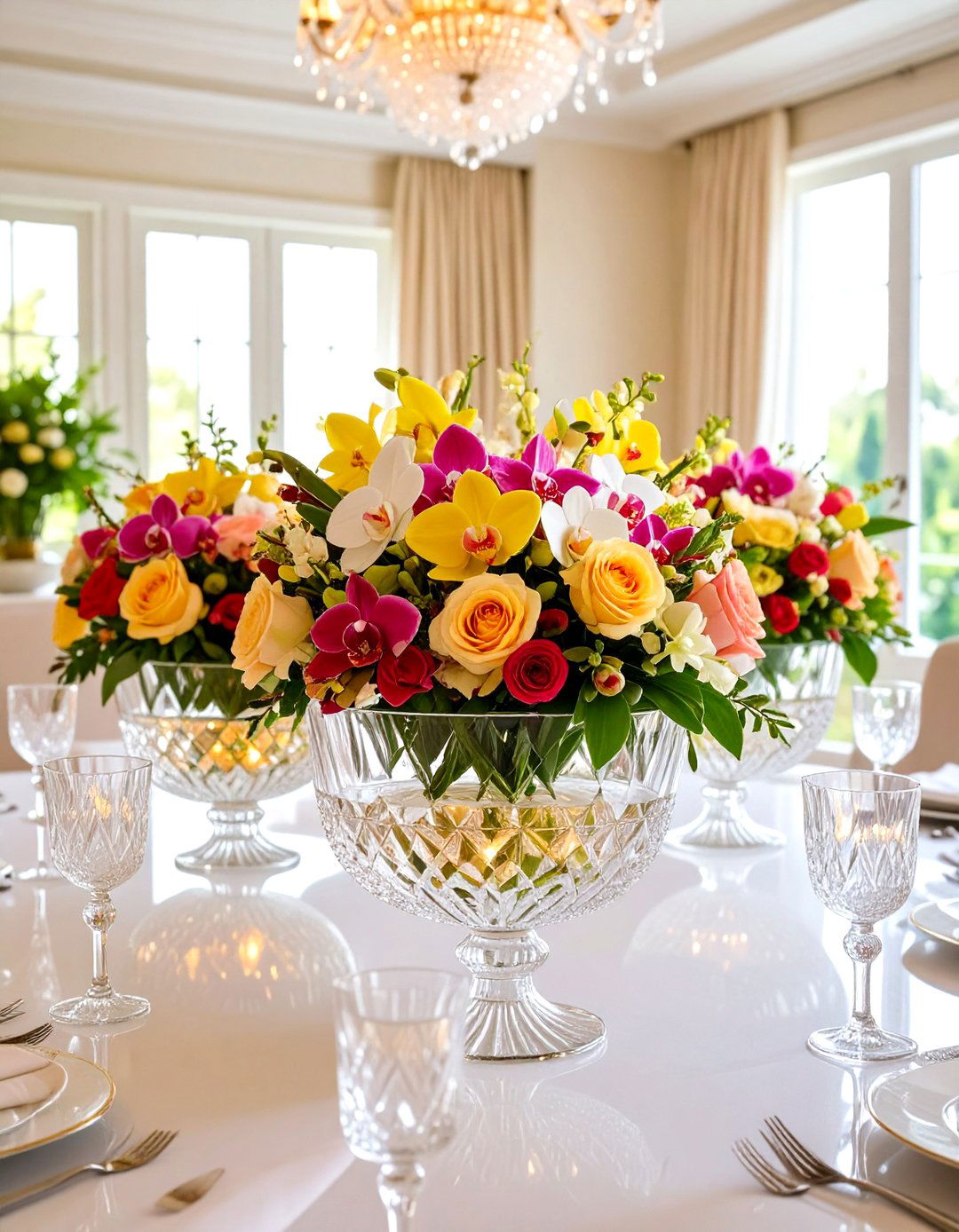 Crystal and Flower Combinations - 24 Rehearsal Dinner Centerpiece Ideas