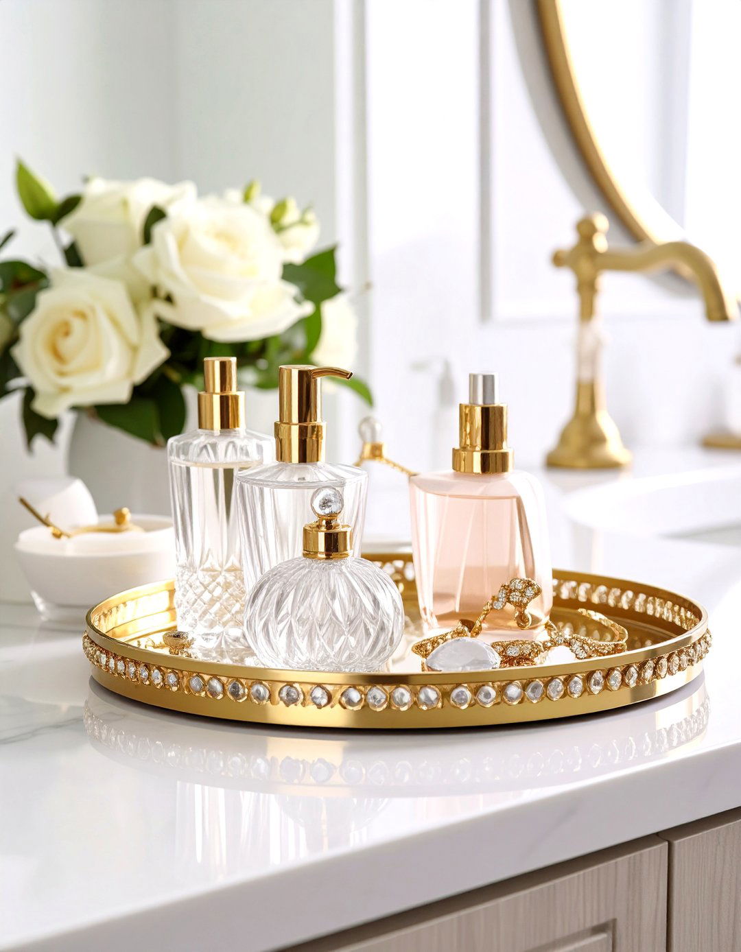 Crystal and Gold Accent Tray - 24 Bathroom Tray Ideas
