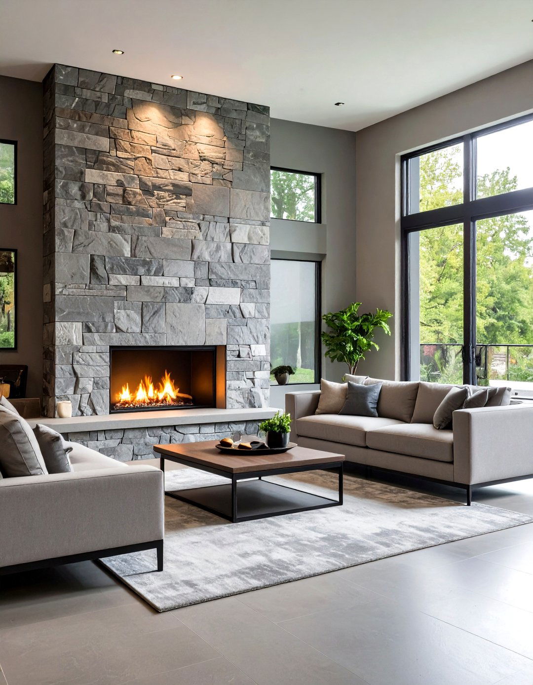 Cultured Stone Fireplace with Consistent Contemporary Look - 24 Stone Fireplace Ideas