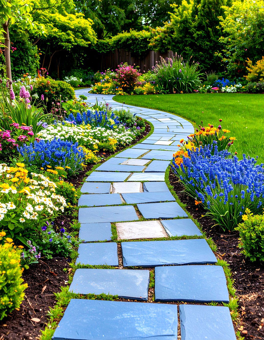Curved Bluestone Walkway with Perennial Borders - 24 Bluestone Walkway Ideas