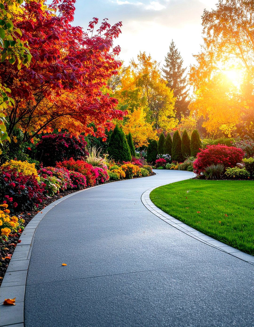 Curved Border Accent Design - 24 Asphalt Walkway Ideas