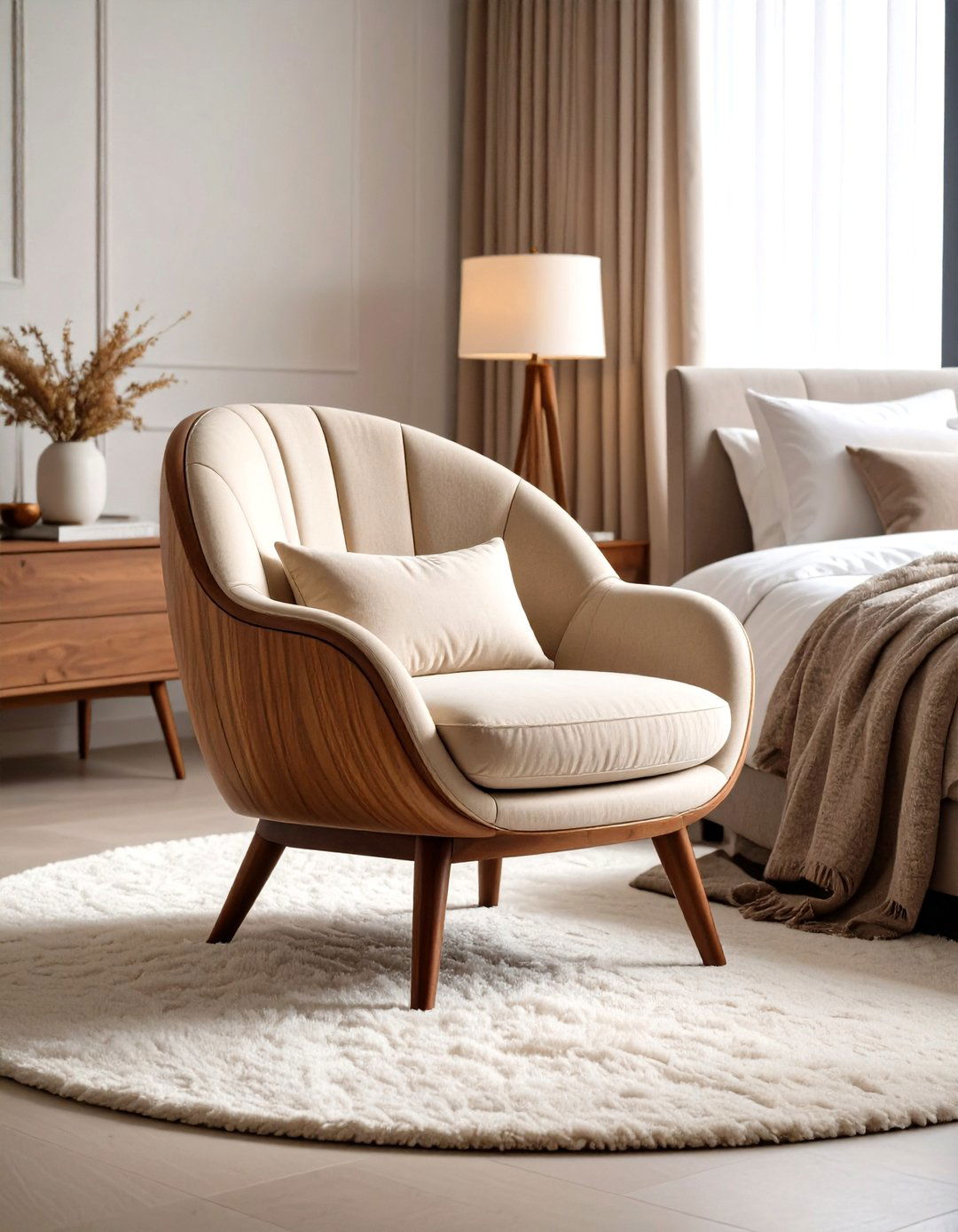 Curved Boucle Barrel Chair - 24 Bedroom Chair Ideas