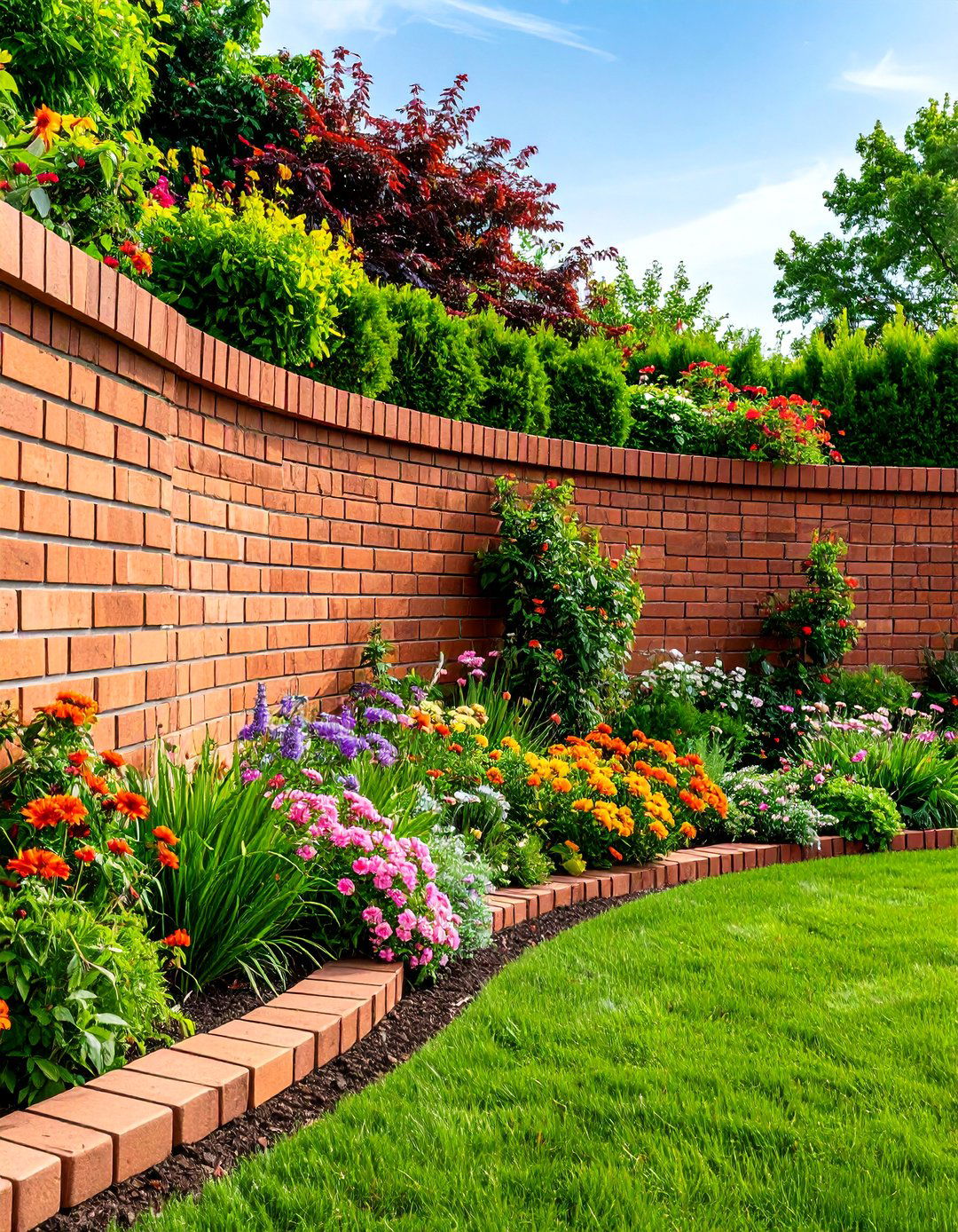 Curved Brick Garden Wall - 24 Brick Fence Ideas