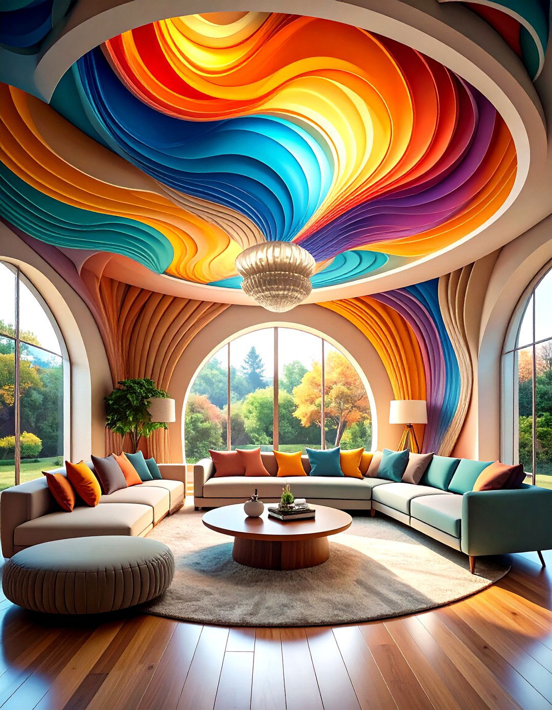 Curved Ceiling with Organic Forms - 24 Living Room Ceiling Ideas