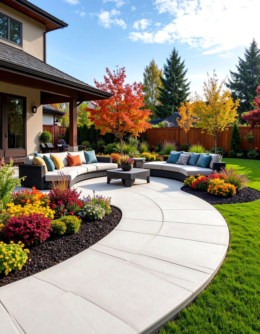Curved Contemporary Raised Concrete Patio - 24 Raised Concrete Patio Ideas