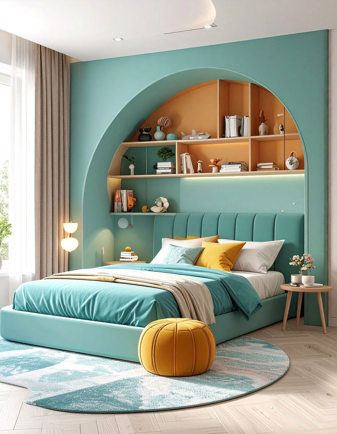 Curved Corner Display Features - 24 Bedroom Shelving Ideas