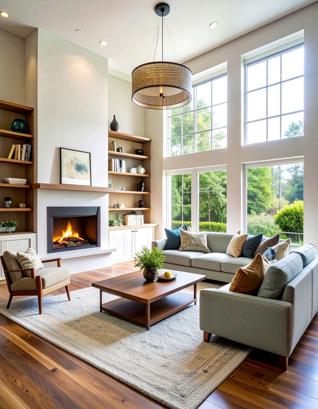 Curved Corner Floating Shelves for Angled Fireplace Walls - 24 Fireplace Floating Shelves Design Ideas