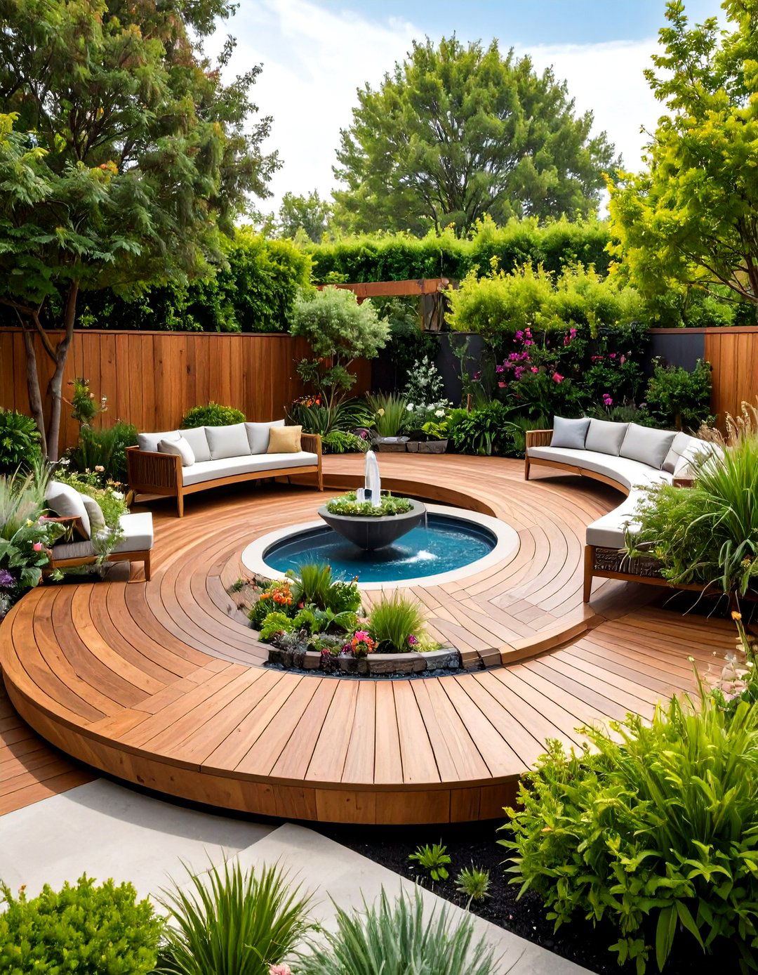 Curved Deck with Water Features - 24 Large Deck Ideas