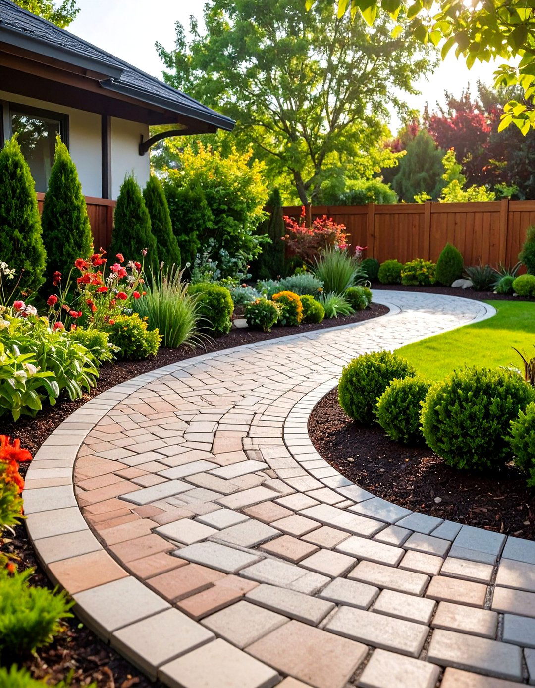 Curved Edge Herringbone Brick Patio Design - 24 herringbone brick patio designs