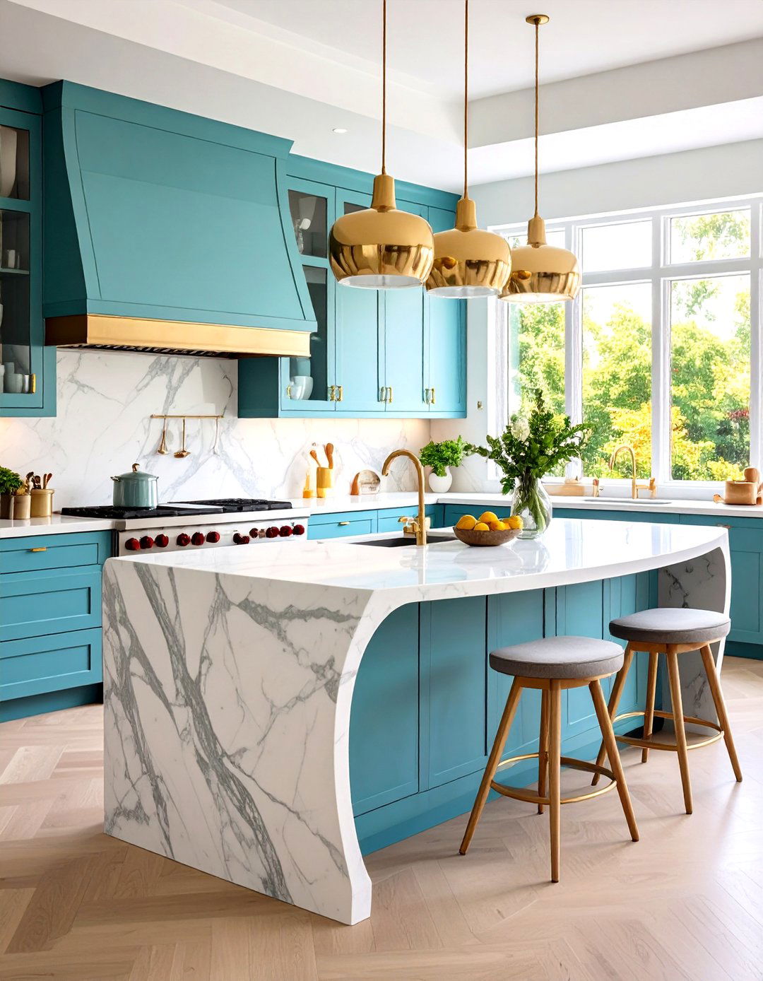 Curved Edge Marble Island - 24 Marble Kitchen Island Ideas