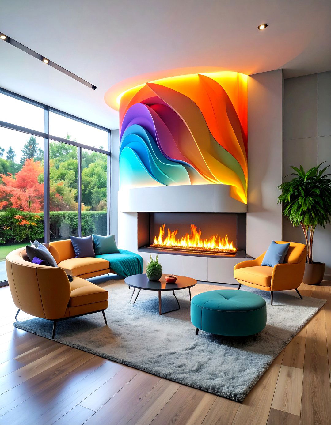 Curved Electric Fireplace Contemporary Focal Point - 24 Electric Fireplace Ideas