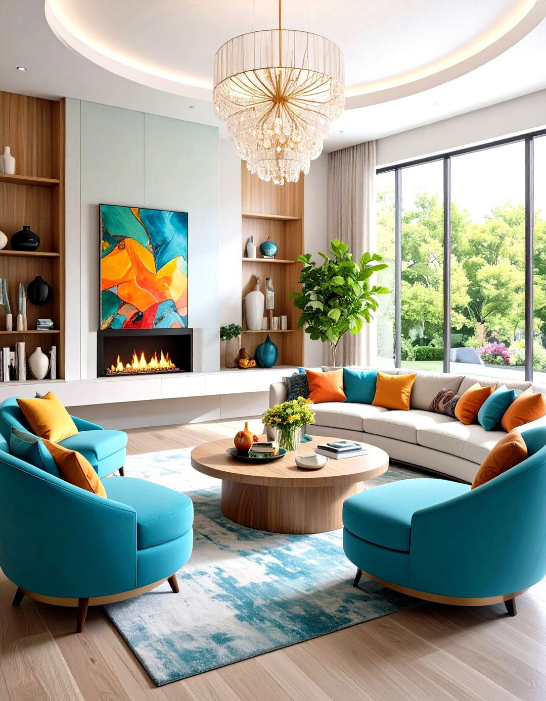Curved Entertainment Console Integration - 24 Fireplace Built-in Ideas