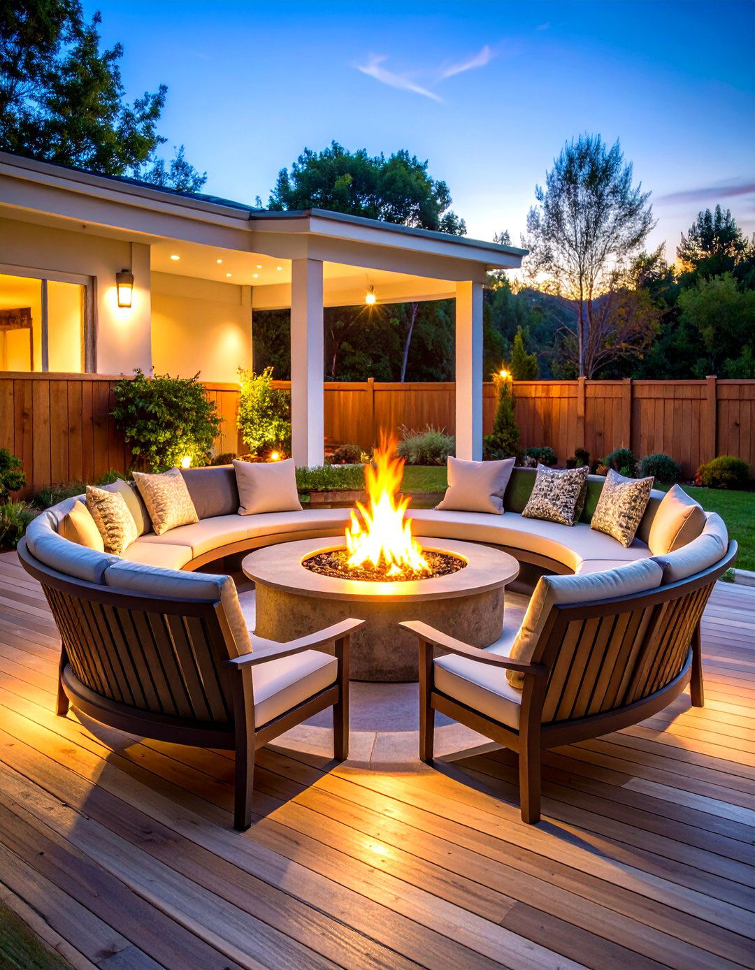Curved Fire Pit Deck Bench - 24 Built-in Deck Bench Ideas and Designs