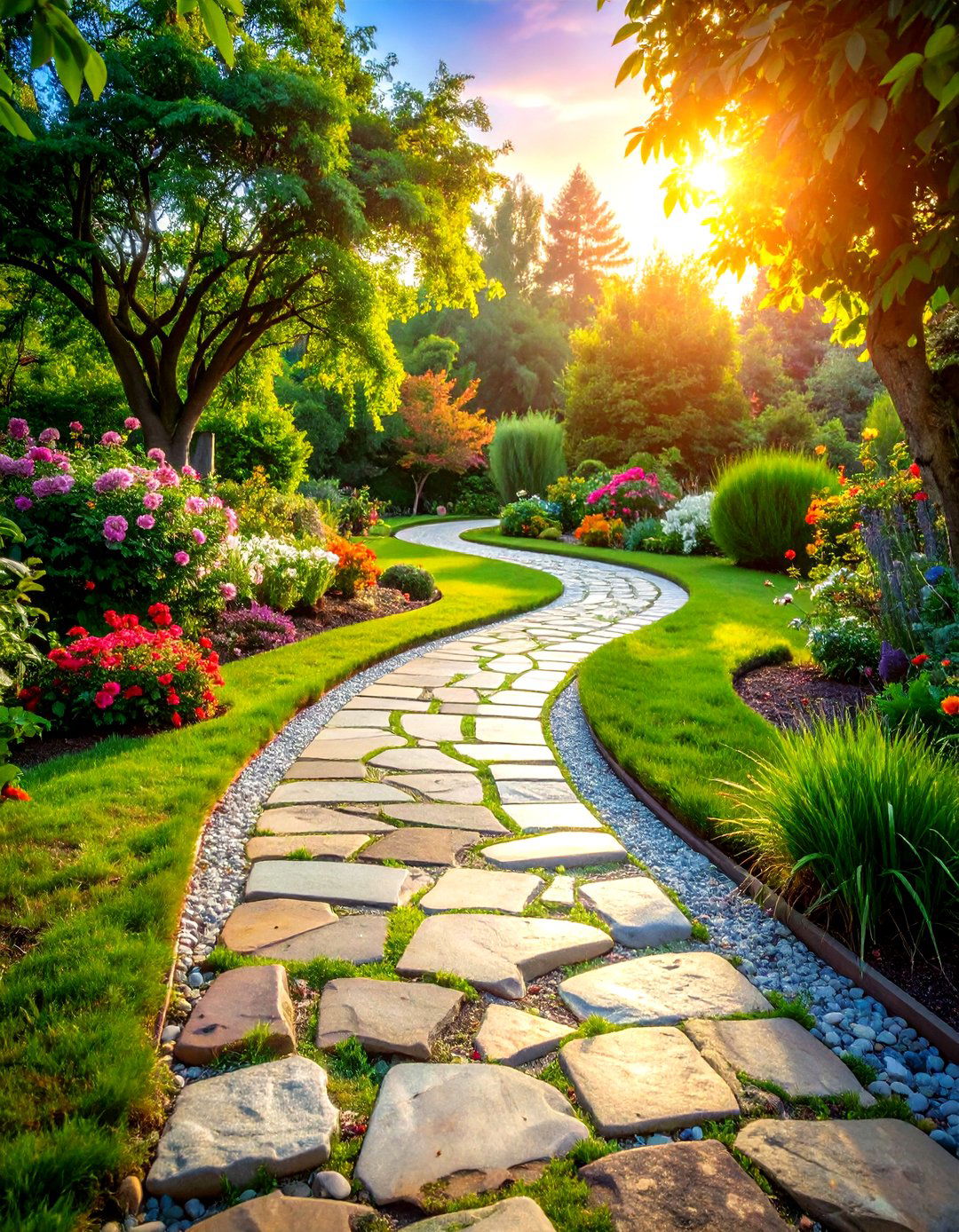 Curved Flagstone Garden Path Design - 24 Paver Walkway Ideas