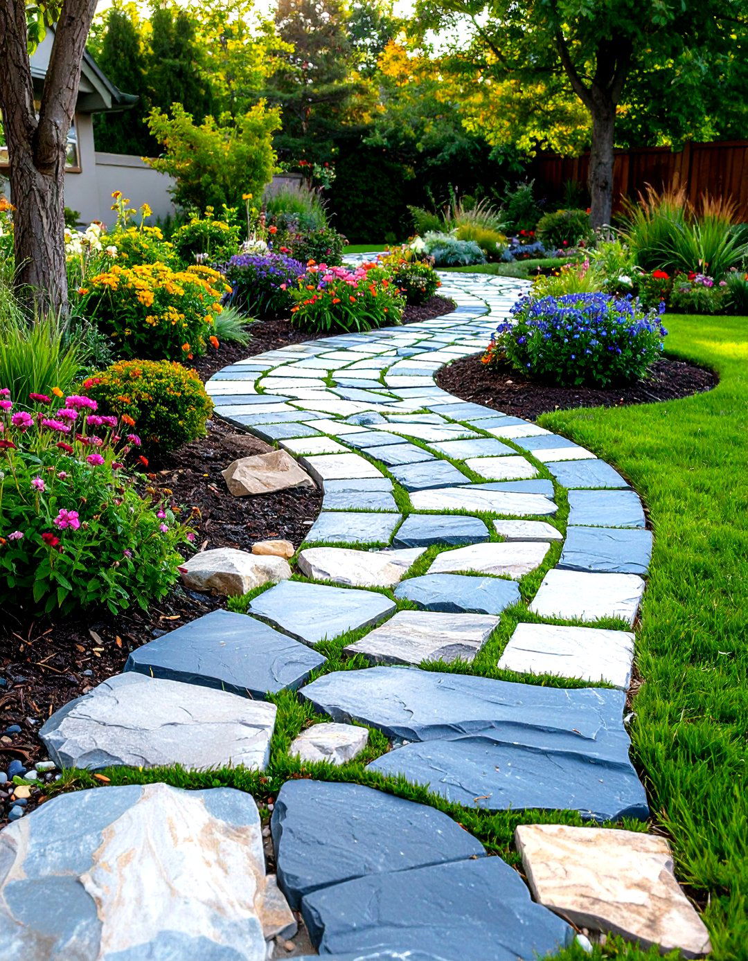 Curved Flagstone Natural Flow Design - 24 Front Walkway Ideas
