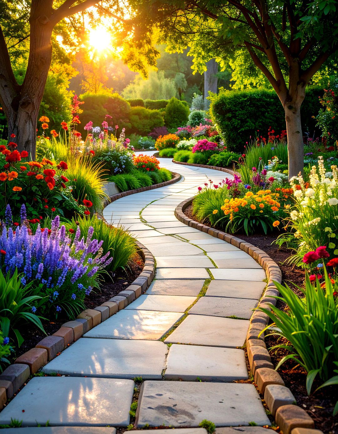 Curved Flowing Walkway - 24 Concrete Paver Walkway Ideas