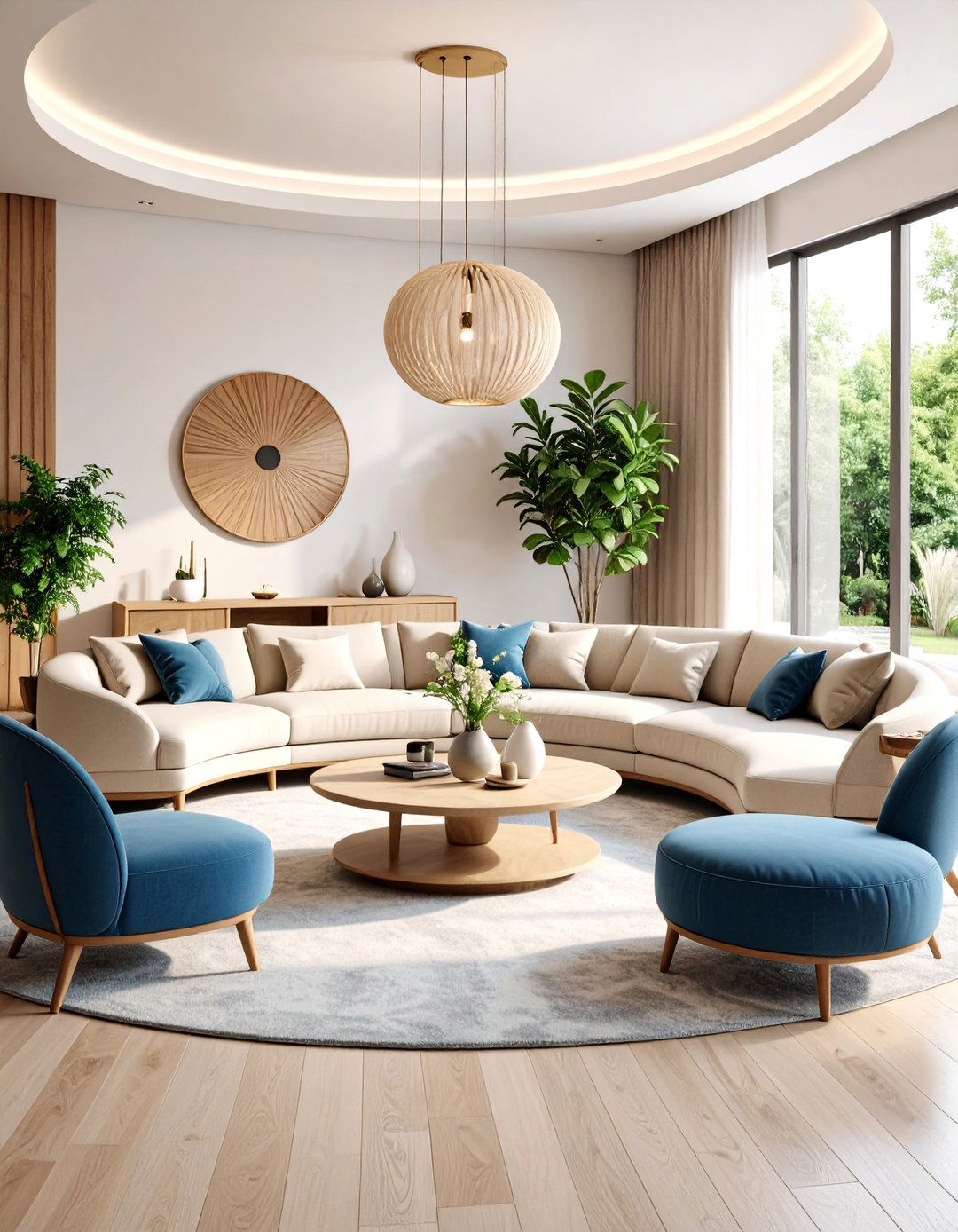 Curved Furniture Blue and Beige Living Room - 24 blue and beige living room ideas