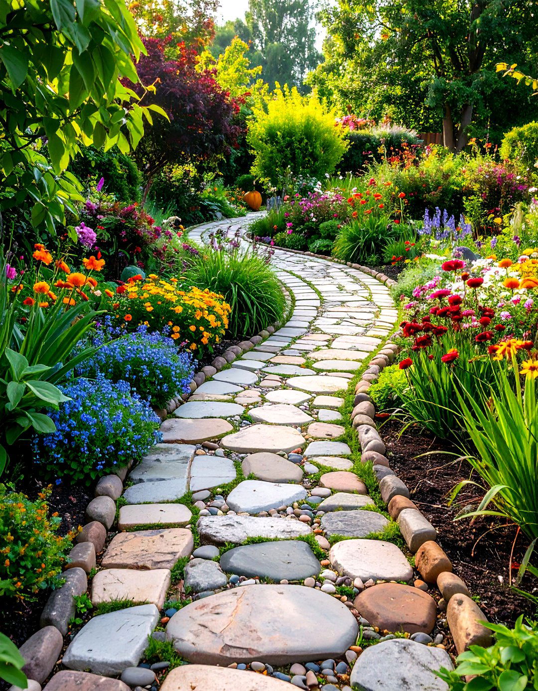 Curved Garden Path Cobblestone Design - 24 Cobble Stone Walkway Ideas