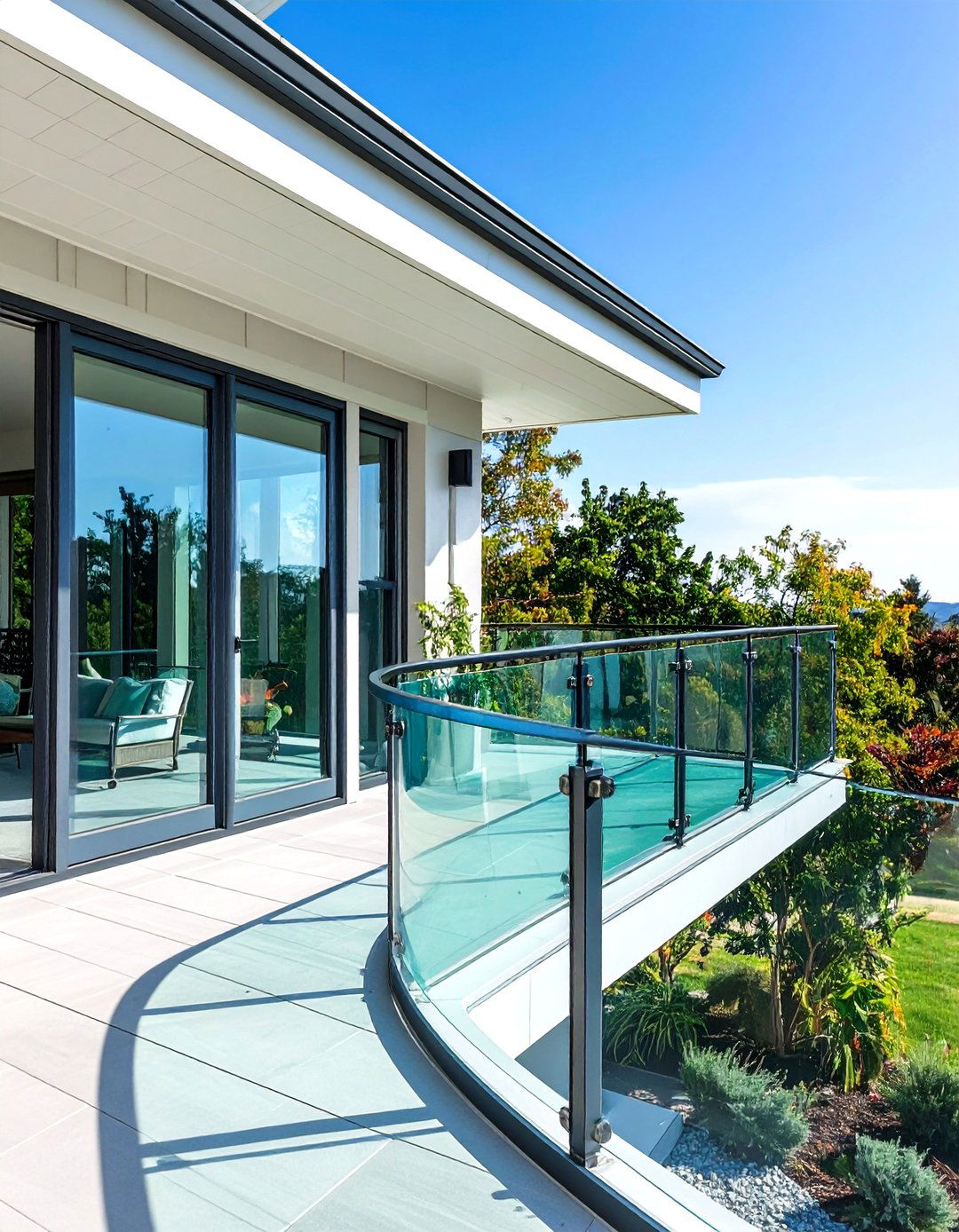 Curved Glass Elegant Installations - 24 Front Porch Railing Ideas