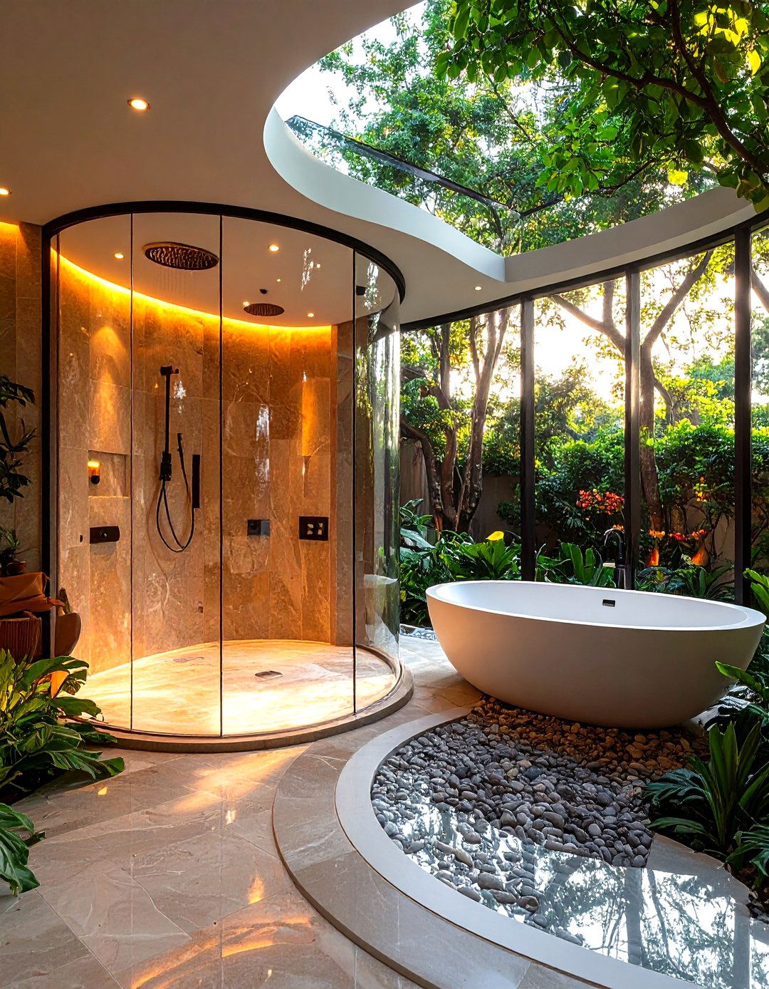 Curved Glass Enclosure Design - 24 Small Bathroom Walk-in Shower Ideas