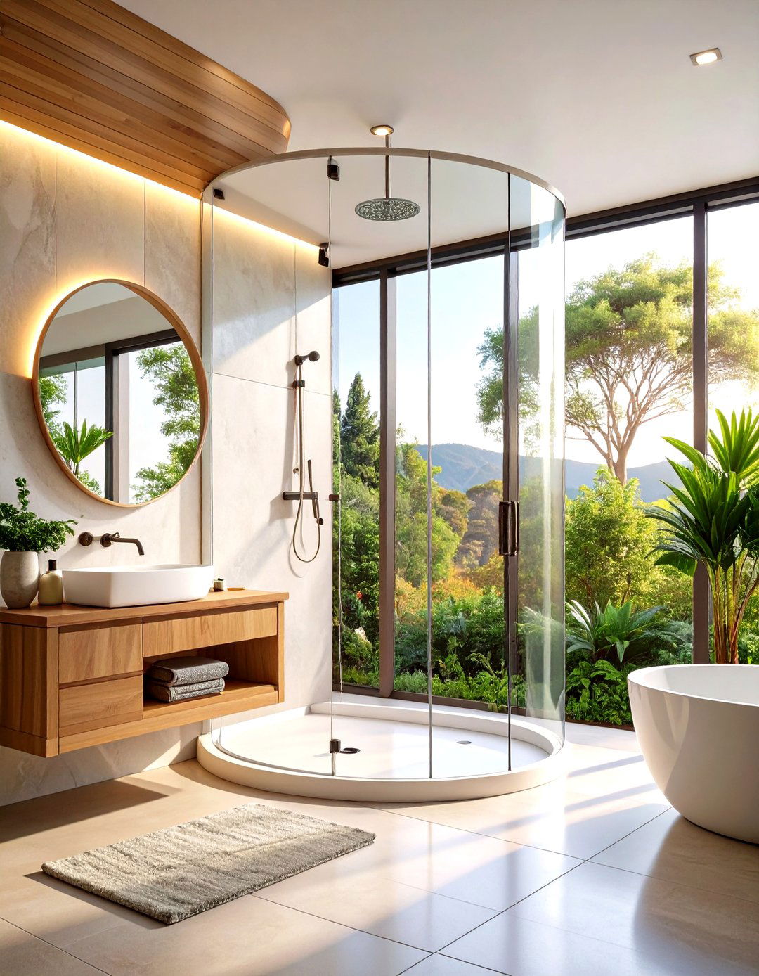 Curved Glass Shower Screen Design - 24 Small Bathroom Walk in Shower Ideas
