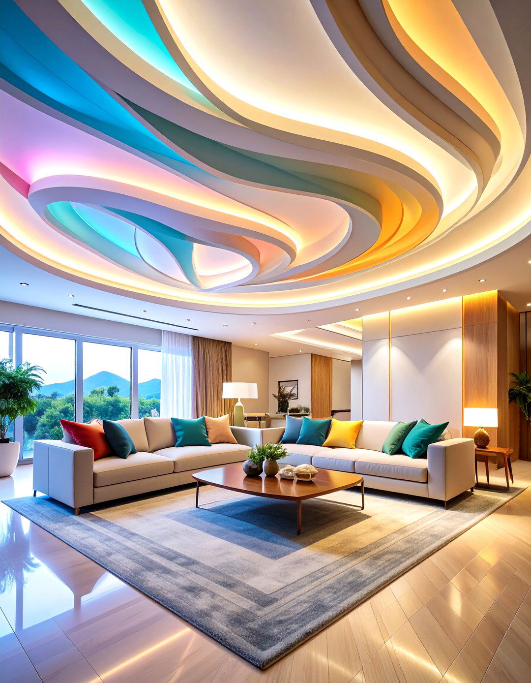 Curved Gypsum False Ceiling - 24 Living Room False Ceiling Design Ideas