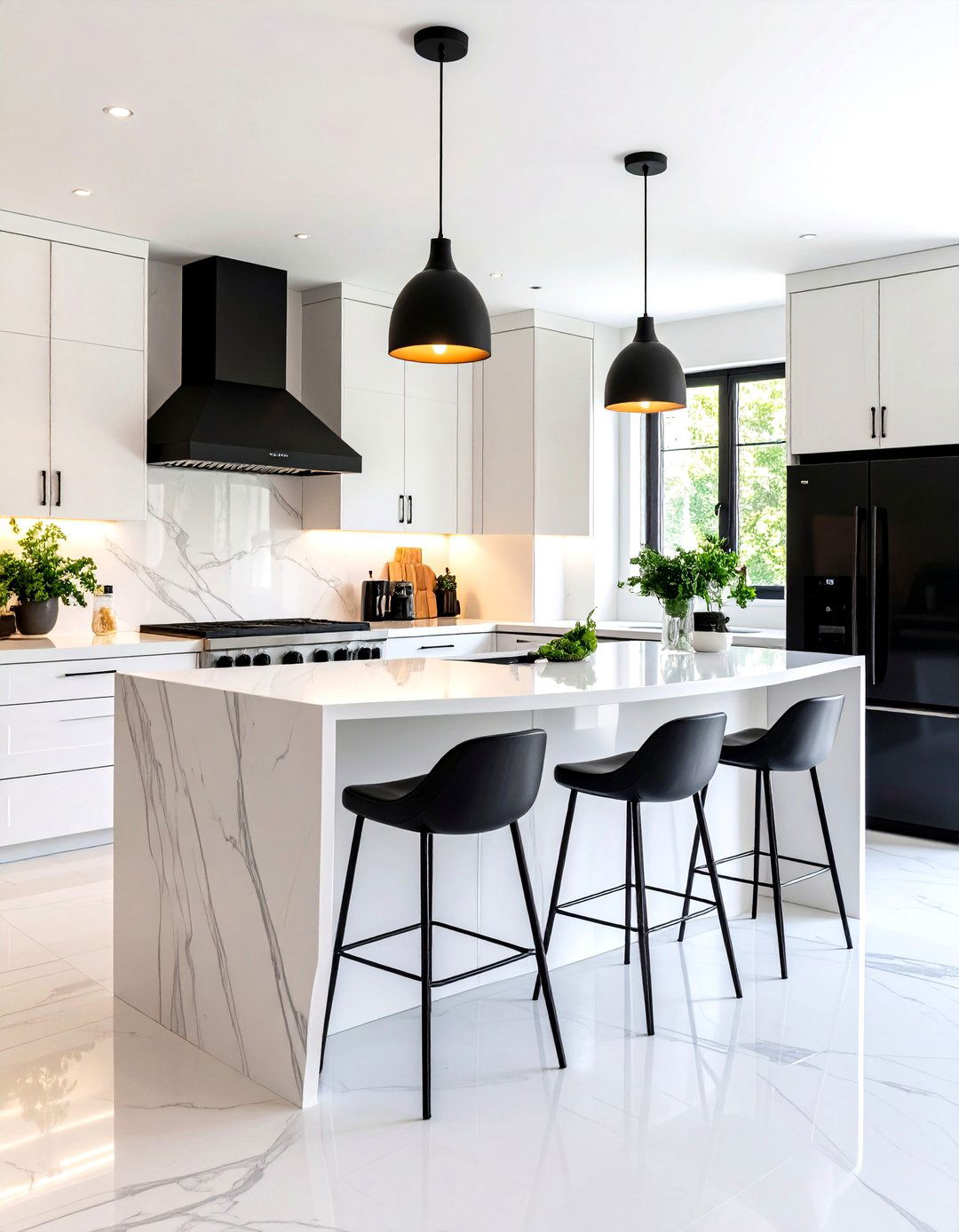 Curved Island Contemporary Style - 24 White Kitchen with Black Appliances Ideas