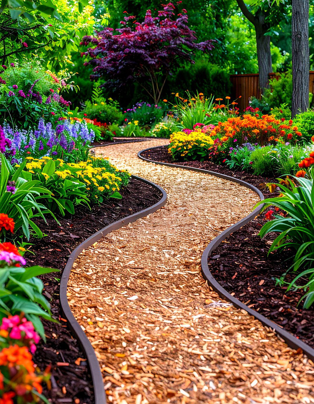 Curved Mulch Garden Trails - 24 Mulch Pathway Ideas