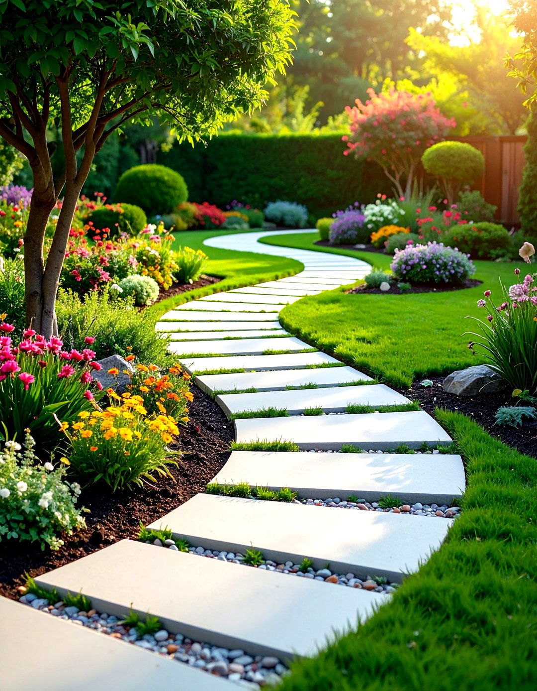 Curved Organic Concrete Pathway - 24 Concrete Walkway Ideas