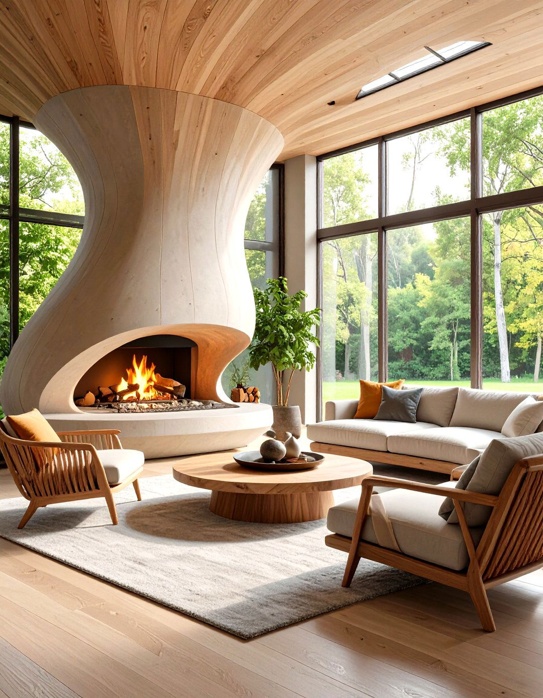 Curved Organic Form Fireplace - 24 Mid-century Modern Fireplace Ideas