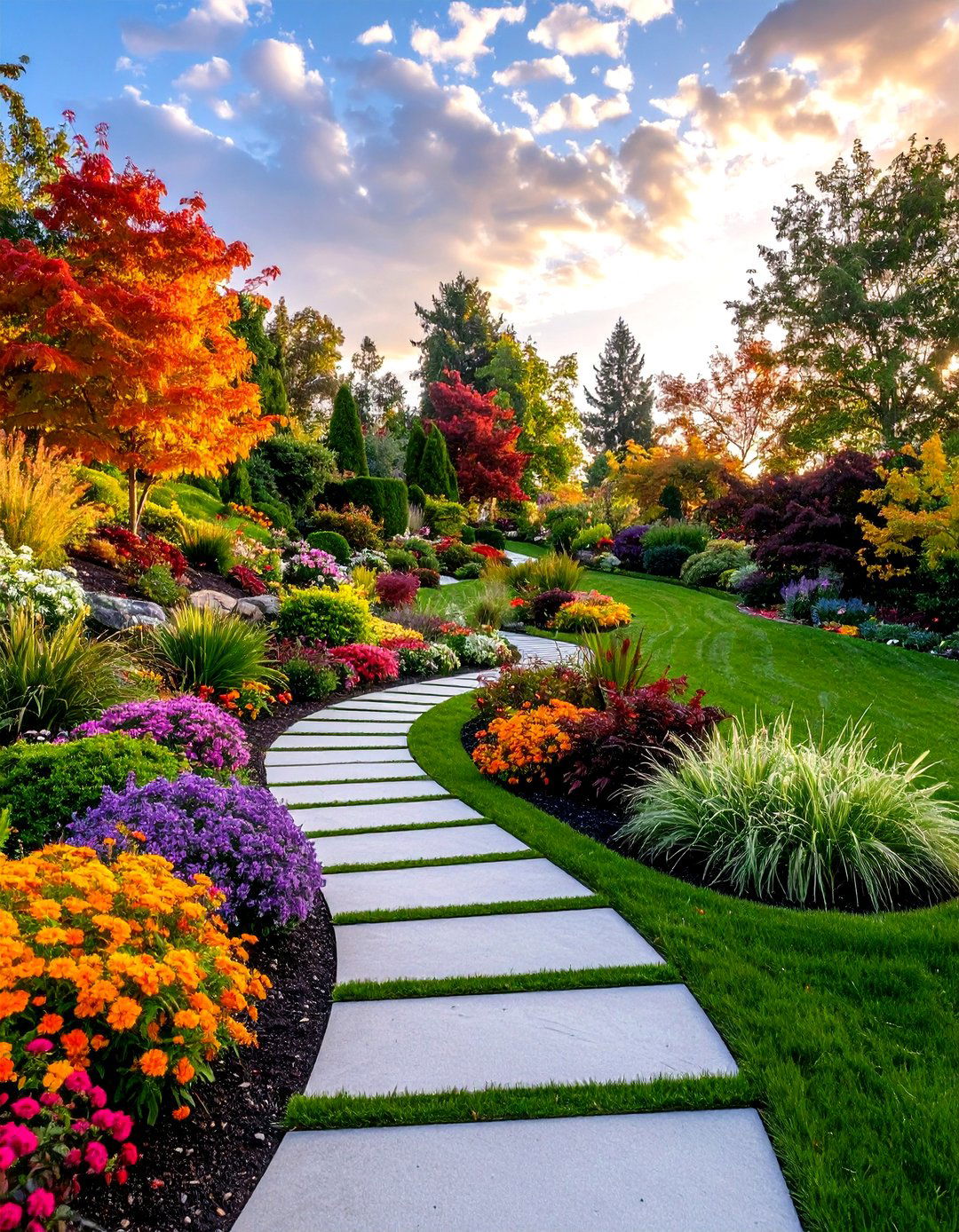 Curved Pathway Slope Gardens - 24 Sloped Garden Ideas