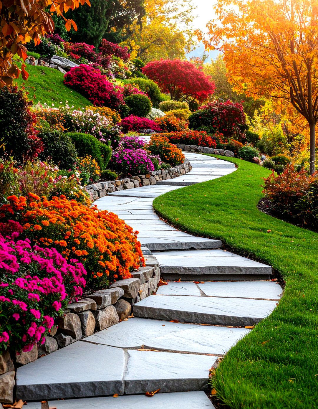 Curved Pathways with Retaining Walls - 24 Curved Walkway Ideas