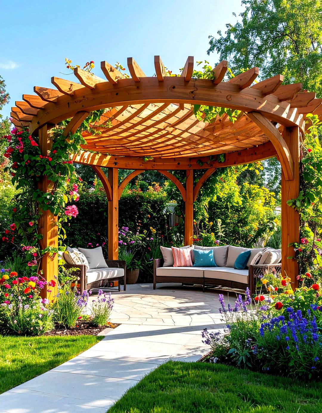 Curved Pergola with Graceful Lines - 24 Small Patio Pergola Ideas