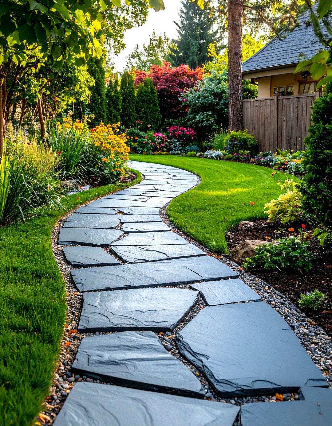 Curved Slate Stone Path - 24 Garden Path Ideas