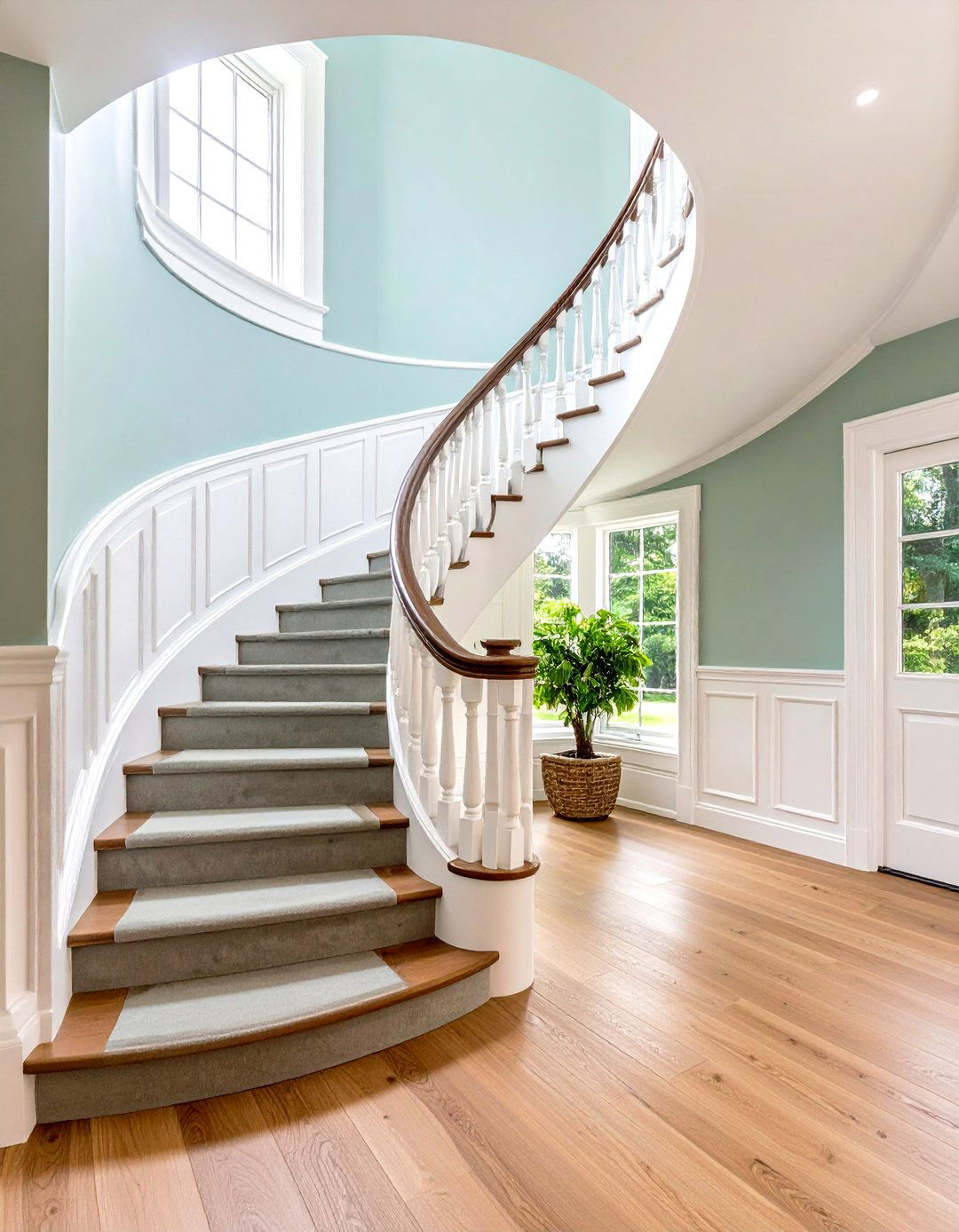 Curved Staircase Integration - 24 Wainscoting Entryway Ideas