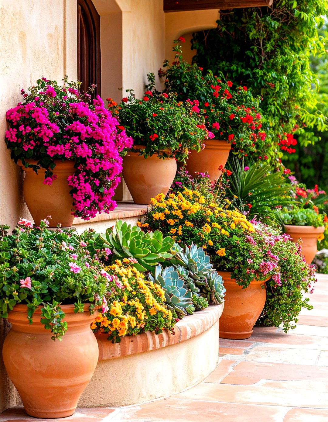 Curved Stucco Wall Planters - 24 spanish style front porch ideas