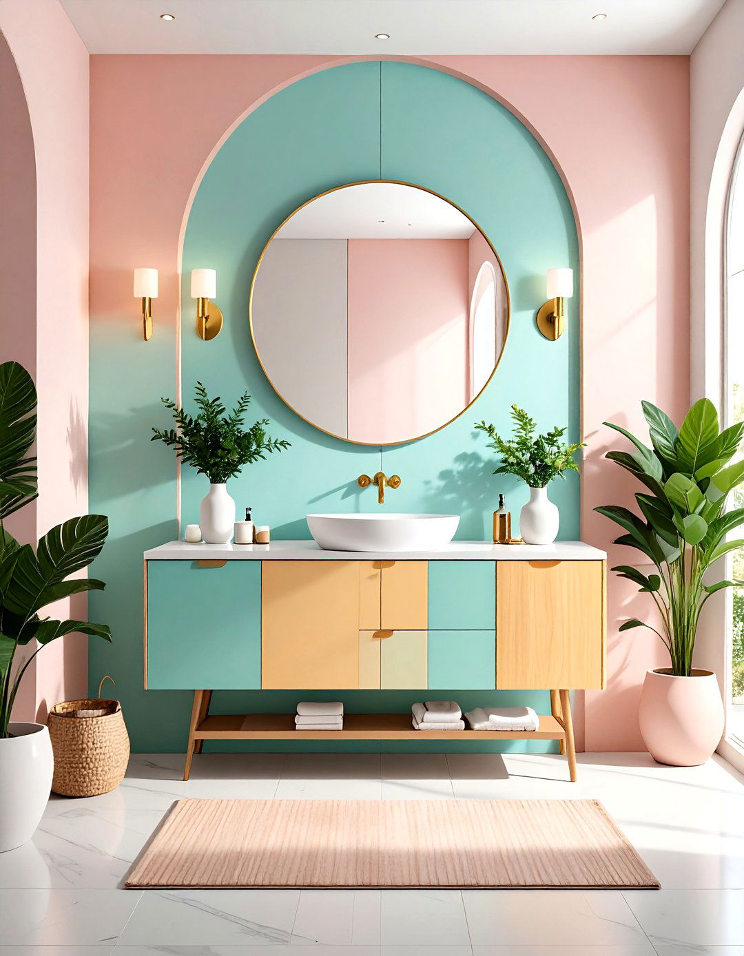 Curved Vanity Softness - 24 Small Powder Room Ideas