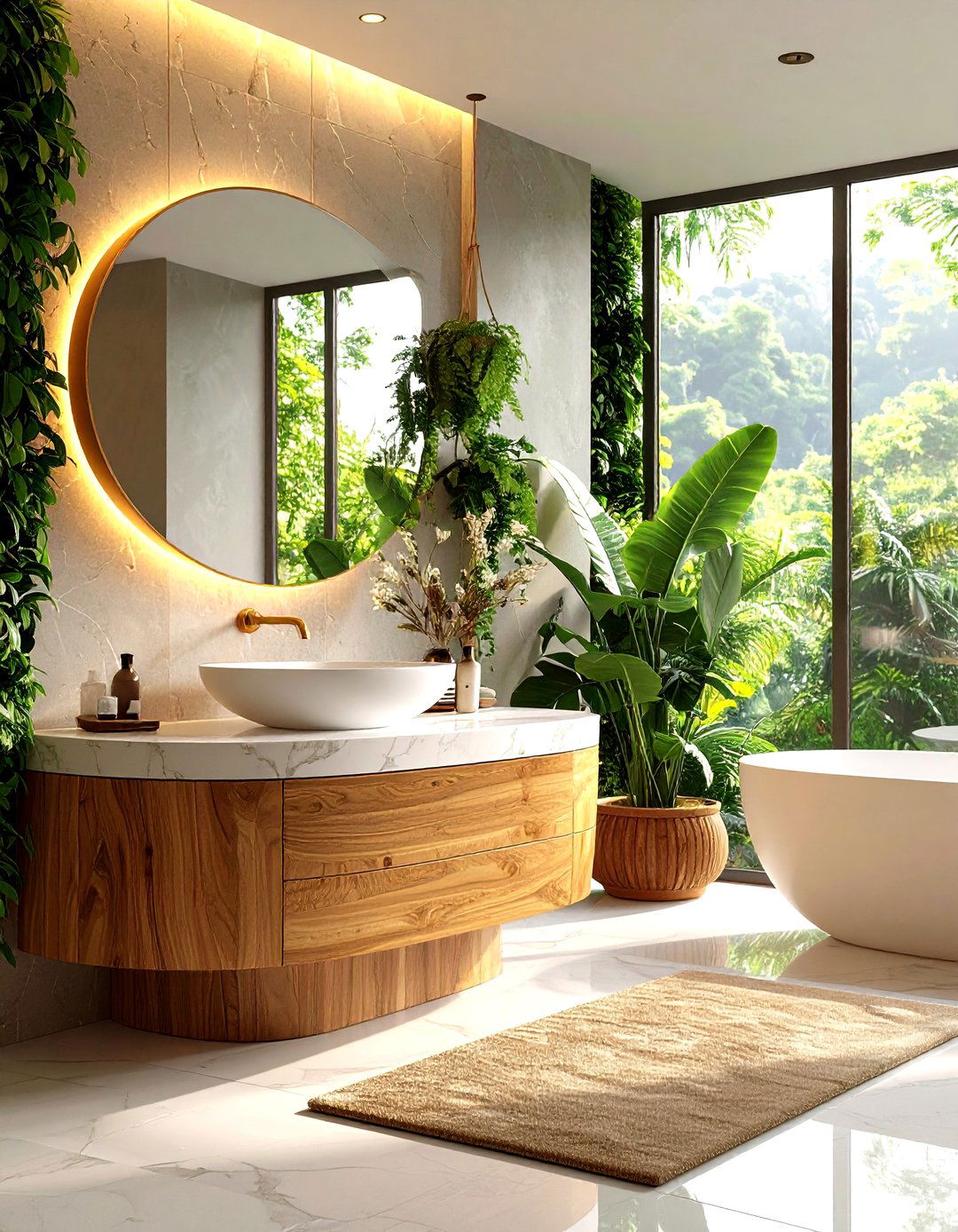 Curved Vanity with Organic Stone Countertop - 24 Bathroom Furniture Ideas