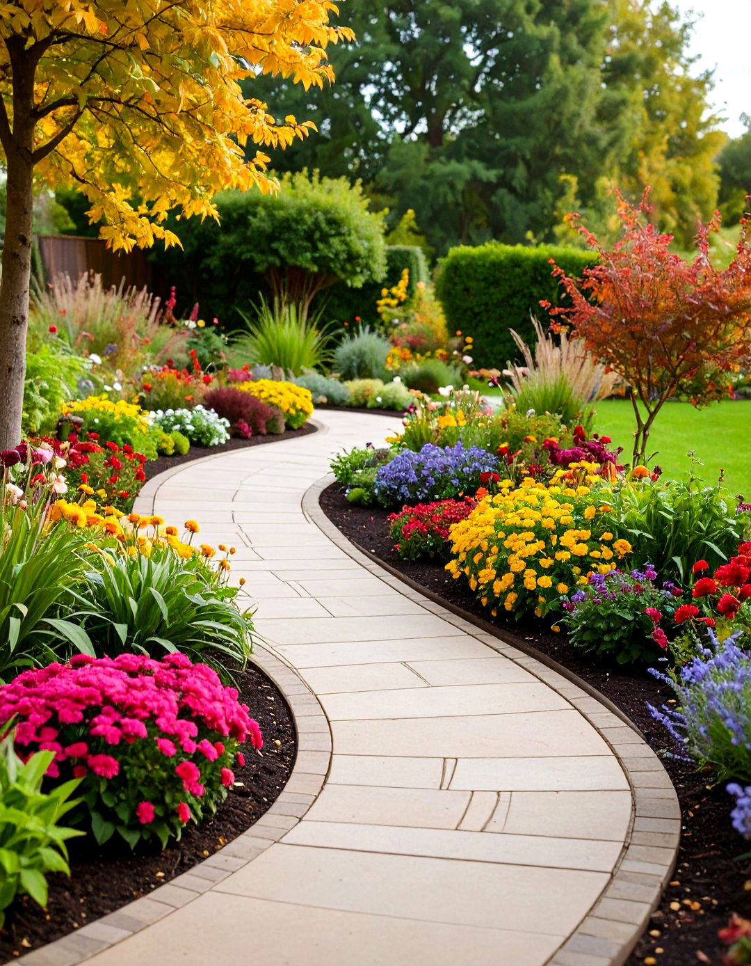 Curved Walkways with Plant Borders - 24 Curved Walkway Ideas