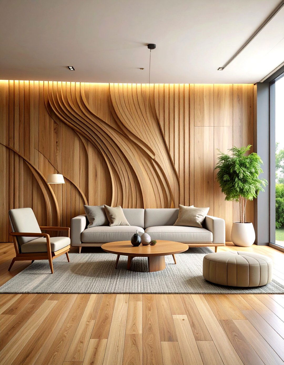 Curved Wood Panel Accent Wall - 24 Tv Accent Wall Ideas