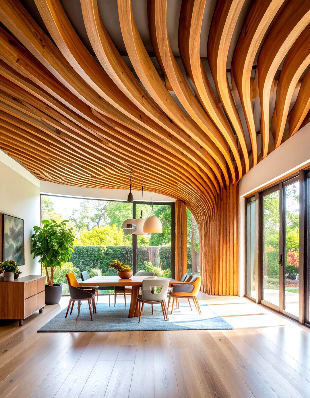 Curved and Custom Shaped Applications - 24 Wood Slat Ceiling Ideas