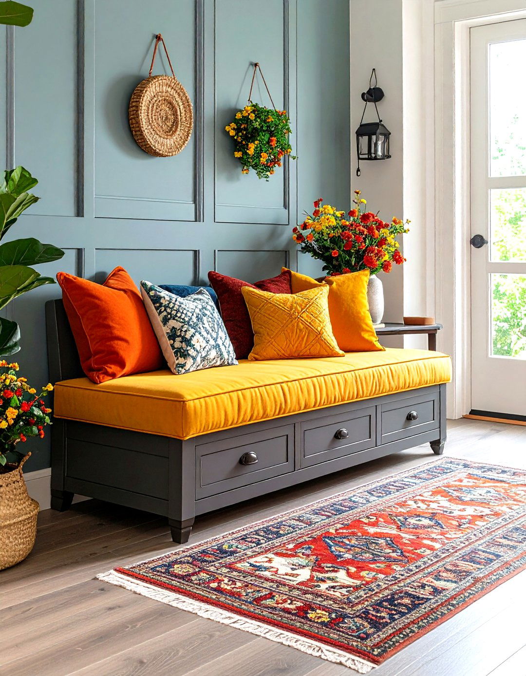 Cushioned Storage Entryway Bench - 24 Entryway Bench Ideas