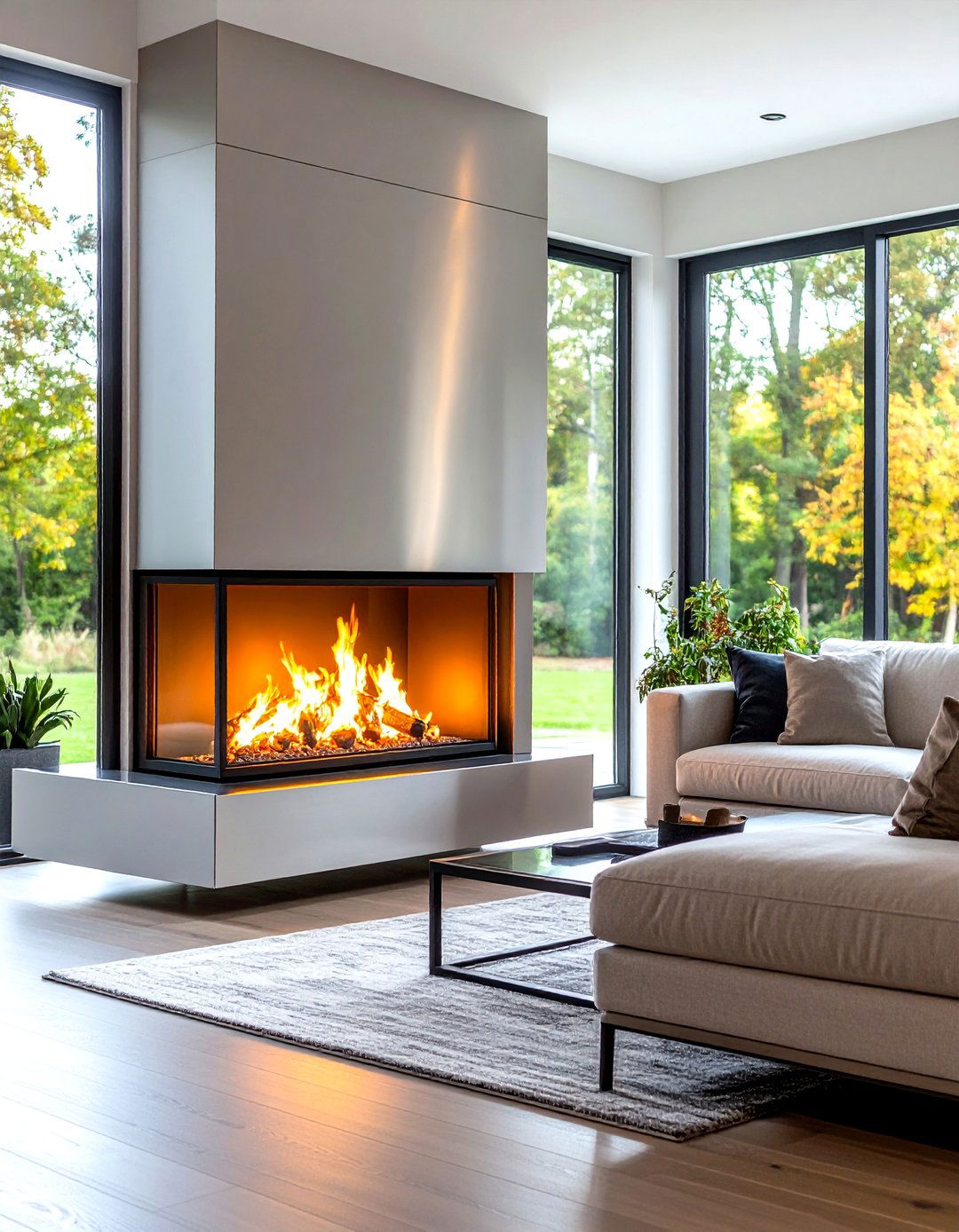 Custom Designed Stainless Steel Frame Fireplace - 24 Mid-century Modern Fireplace Ideas
