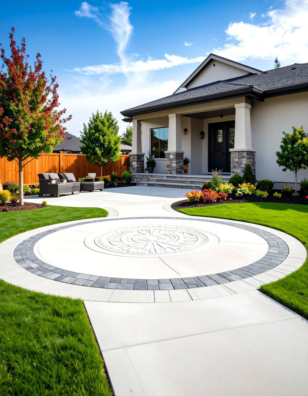 Custom Logo Artistic Stamped Designs - 24 Stamped Concrete Patio Ideas