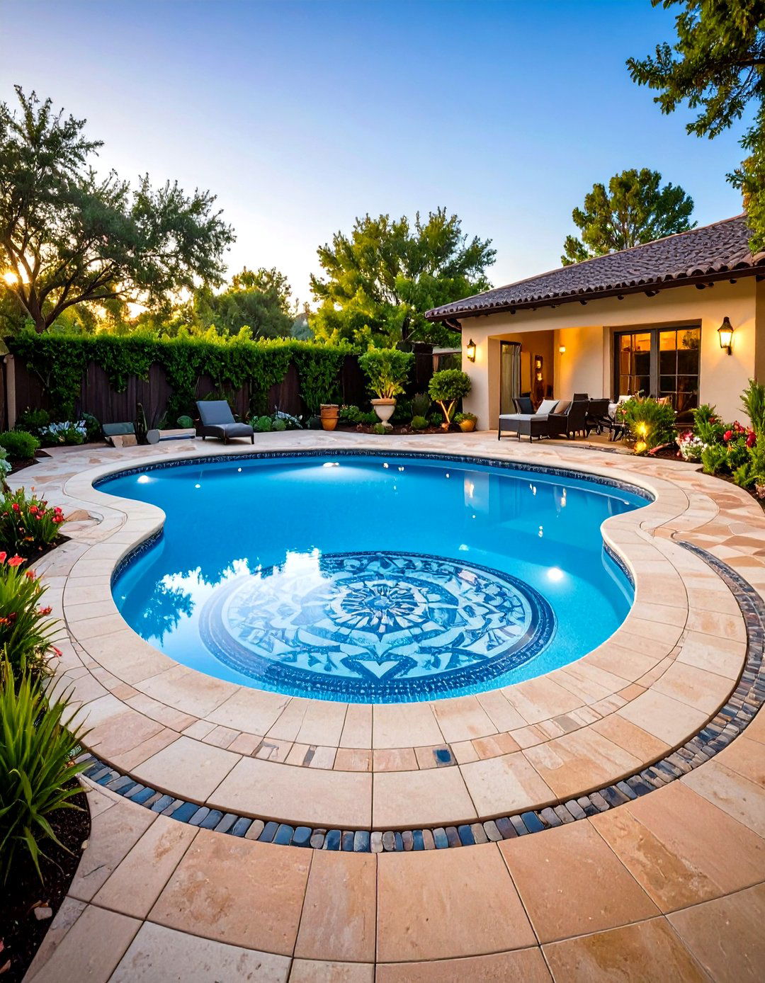 Custom Medallion Pool Design - 24 Concrete Pavers Around Pool Ideas