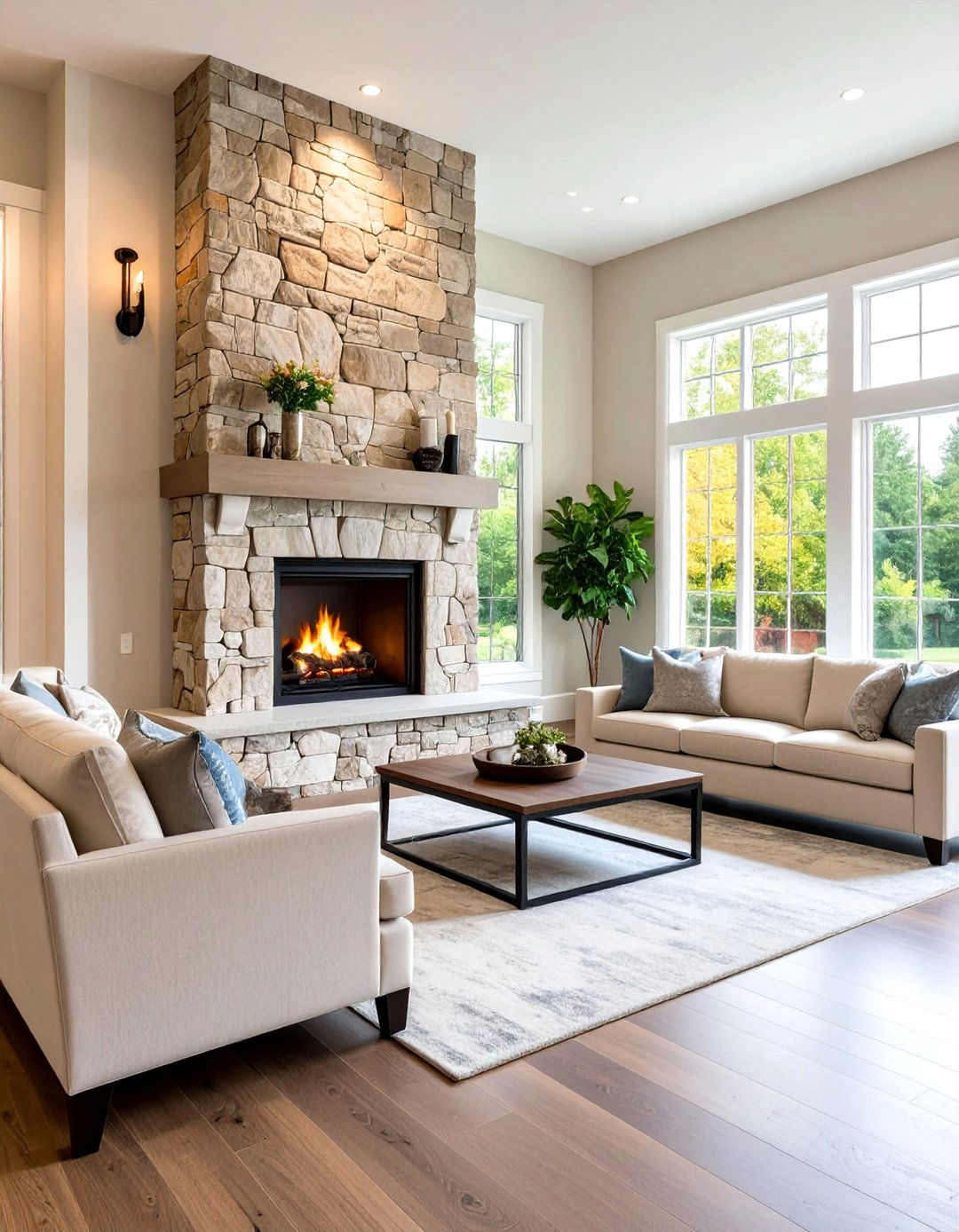 Custom Stone Veneer Surround - 24 3 Sided Fireplace Ideas