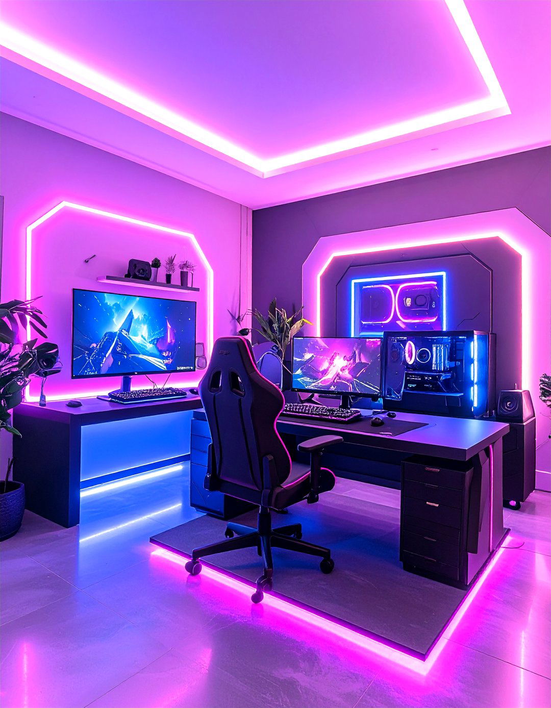 Cyberpunk Gaming Fortress - 24 Black Gaming Room Ideas